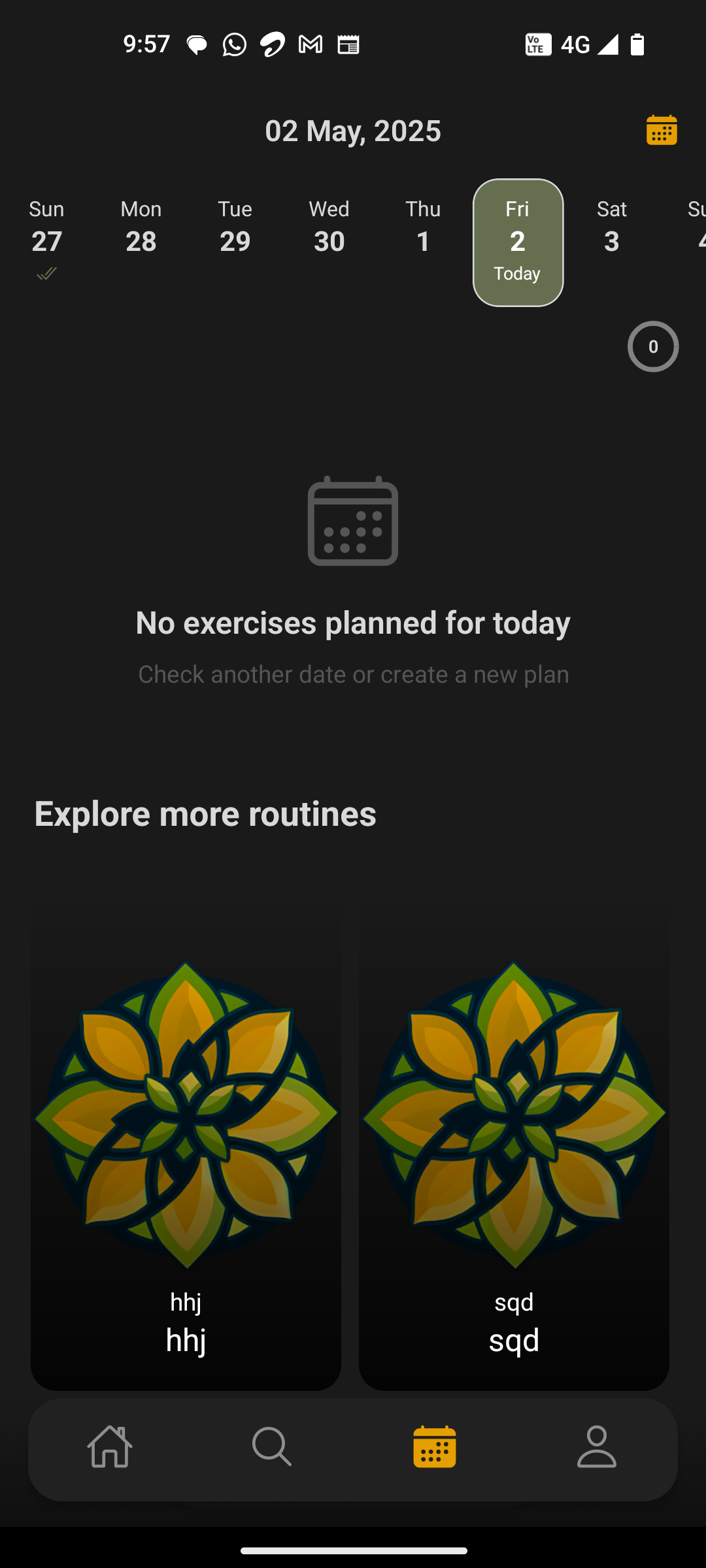 Calendar view showing scheduled yoga sessions