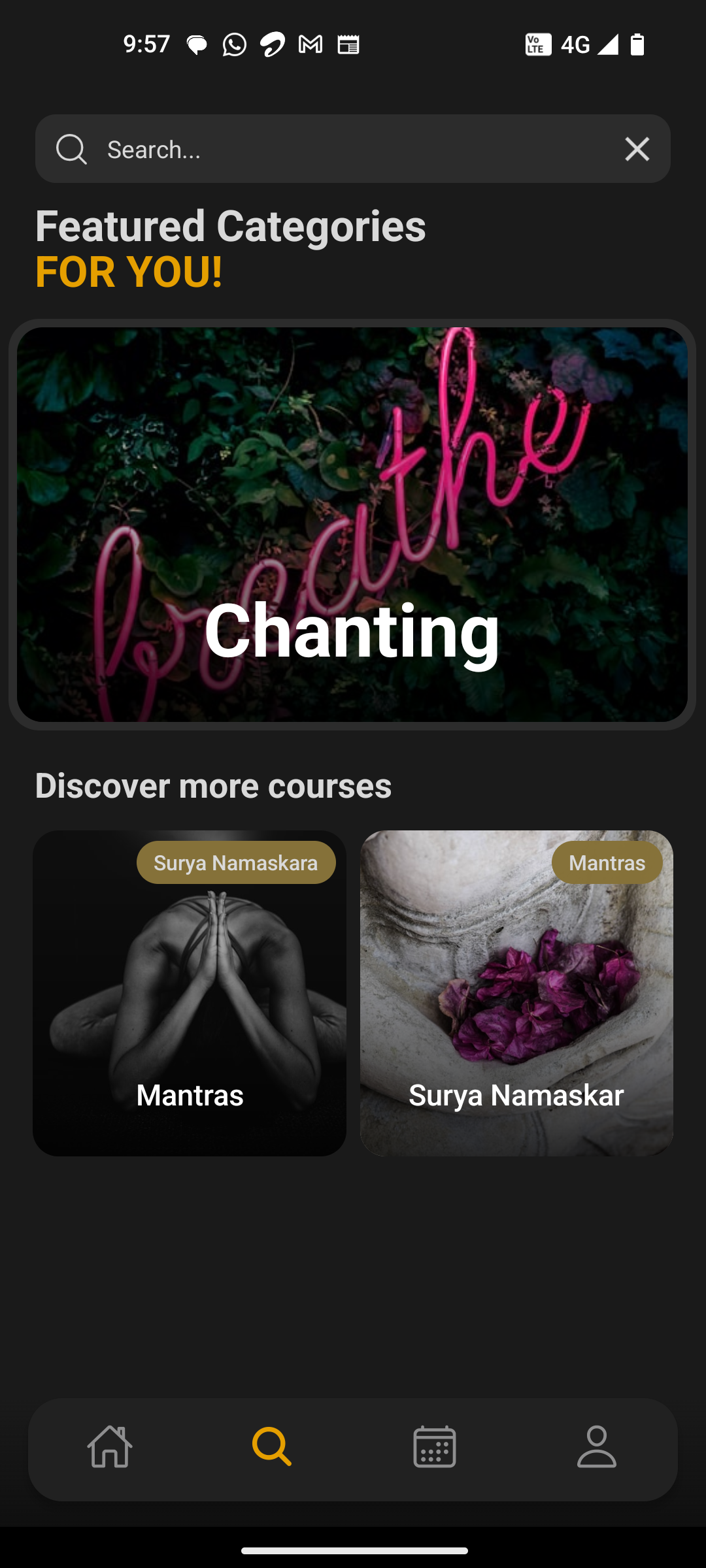 Search and categories screen